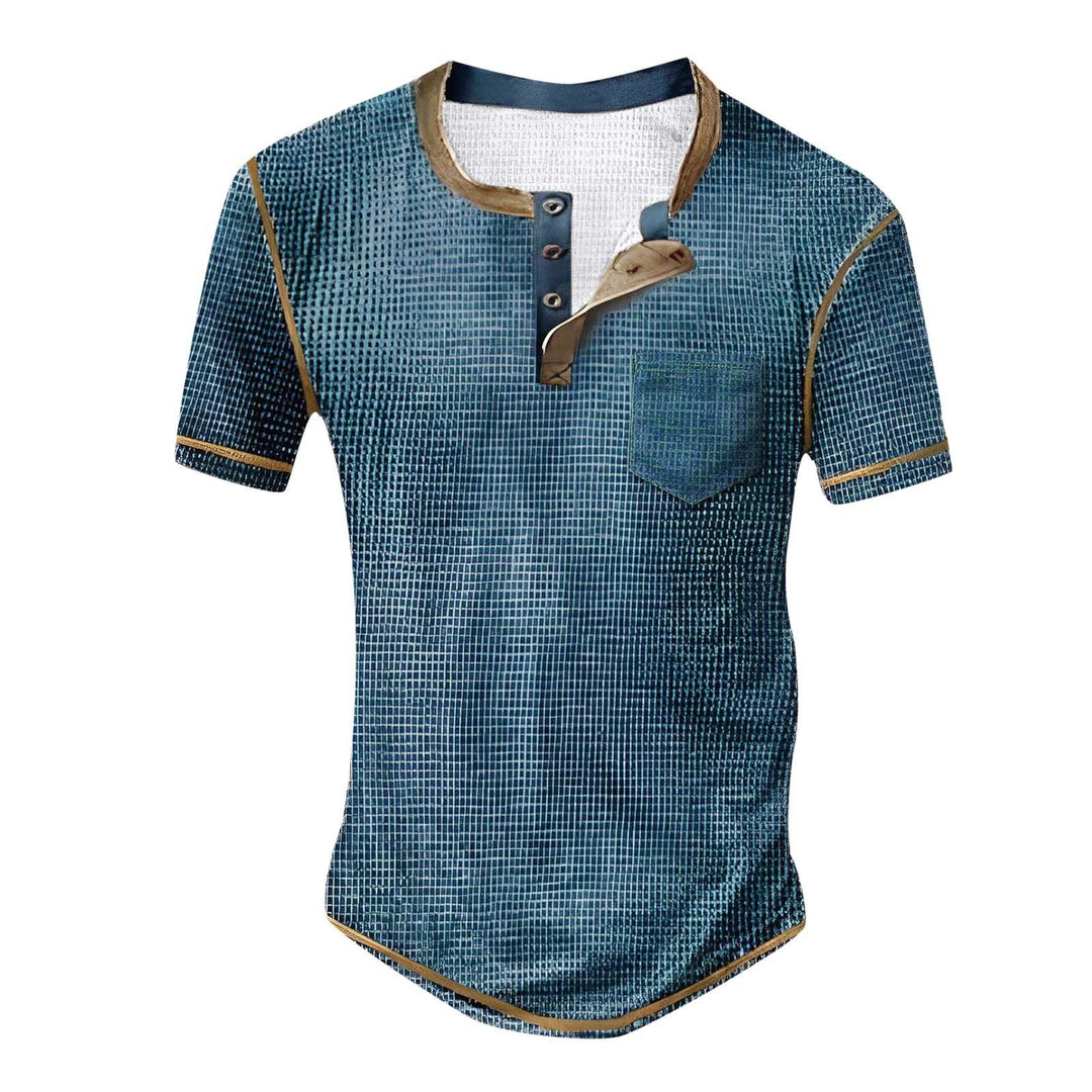 Men's short sleeve shirt with decorative button design and unusual graphic pattern Lisslune