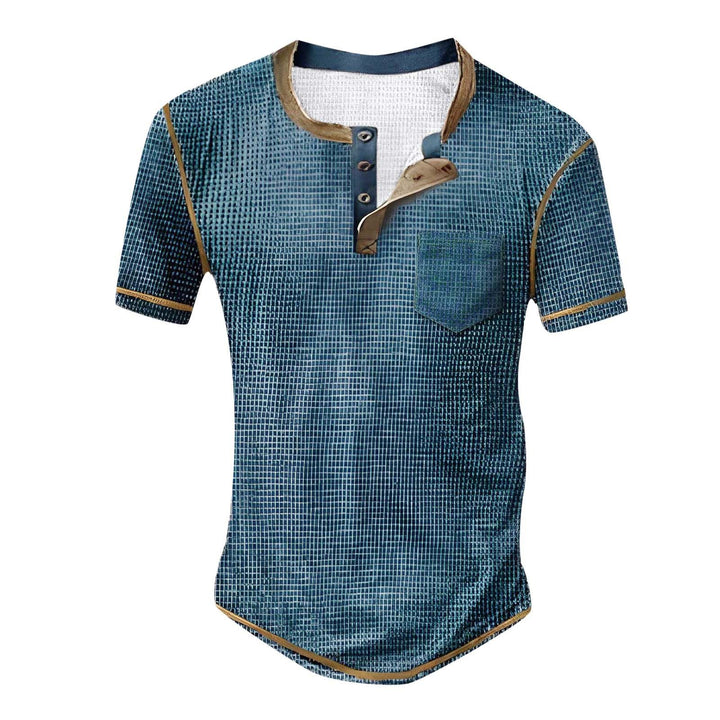 Men's short sleeve shirt with decorative button design and unusual graphic pattern Lisslune