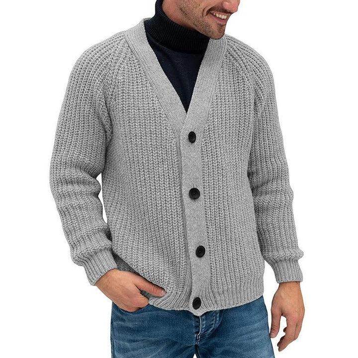 Men's Chunky Knit Cardigan with Button Placket Lisslune