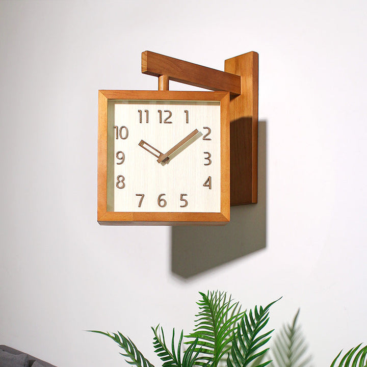 Lisslune | Wall-Corner-Two-Sided Wood-Analog-Clock