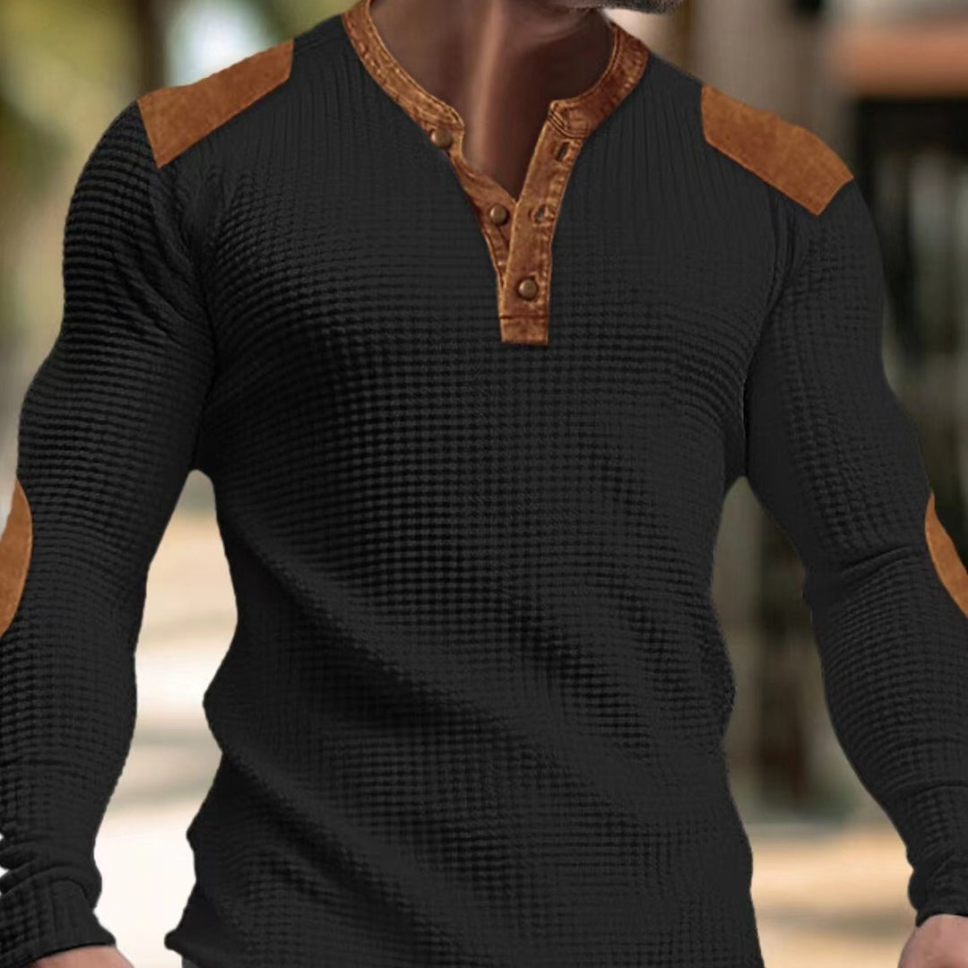 Men's structured long sleeve shirt with fashionable leather applications Lisslune