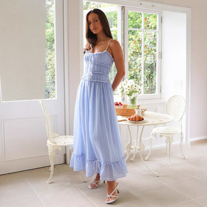 Ladies' maxi dress with ruffle details and adjustable straps Lisslune