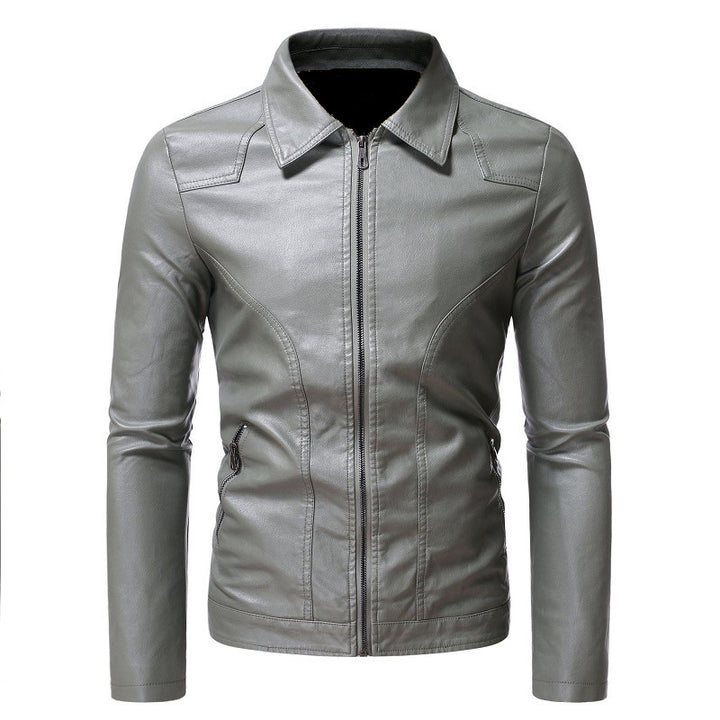 Men's Fashionable Synthetic Leather Jacket with Textured Design and Asymmetric Zipper Lisslune