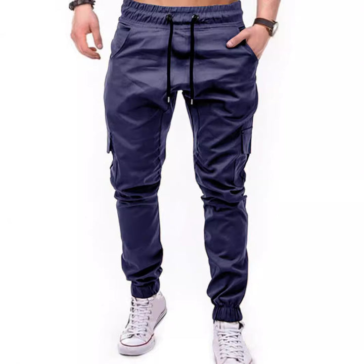 Men's Stylish Cargo Pants with Elastic Waistband and Functional Pockets Lisslune