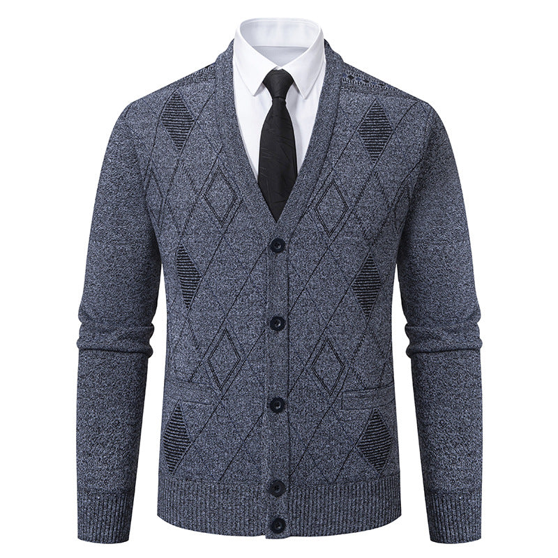 Men's elegant cardigan with diamond patterns and practical pockets Lisslune