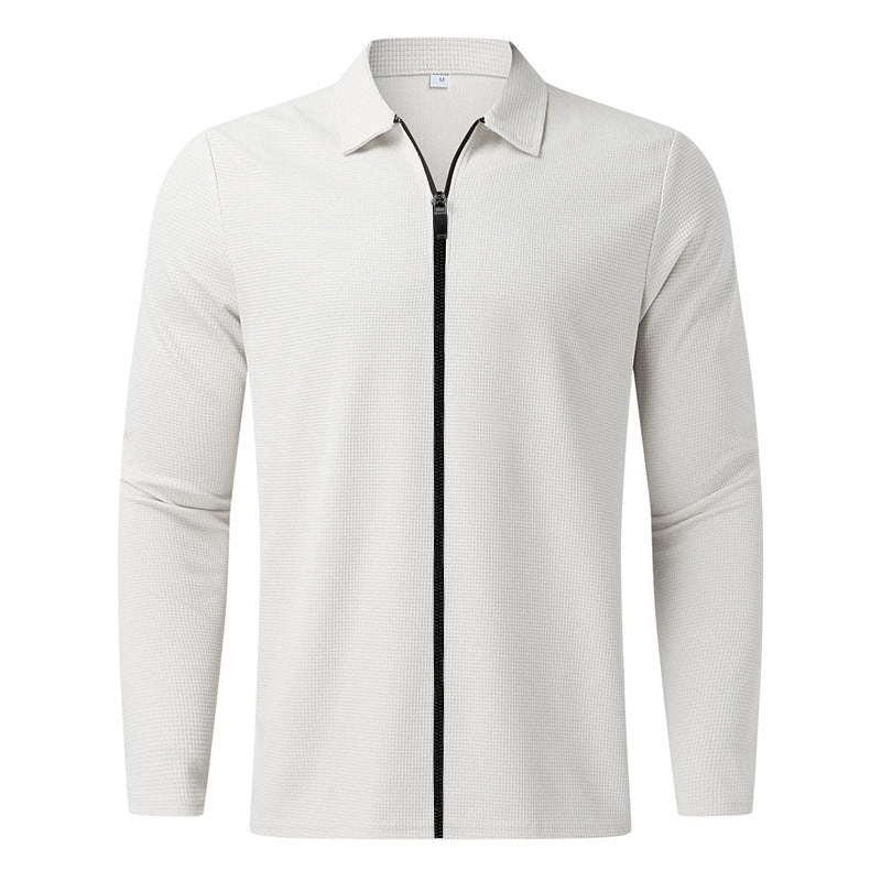 Men's sporty long sleeve T-shirt with zipper and breathable textured design Lisslune