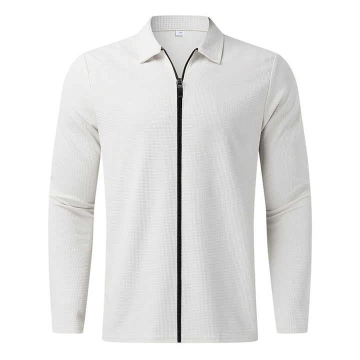Men's sporty long sleeve T-shirt with zipper and breathable textured design Lisslune
