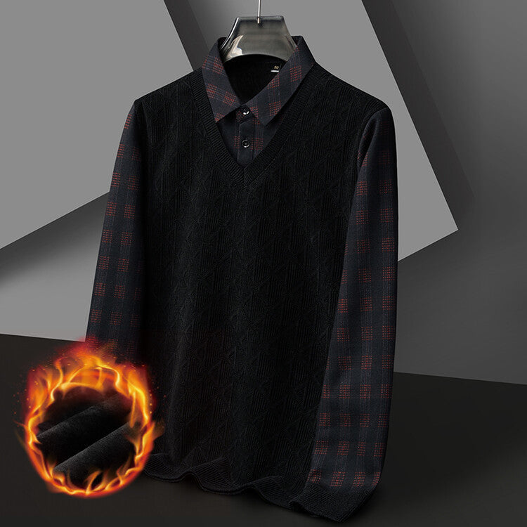 Men's knitted sweater with modern V-neck and textured design Lisslune