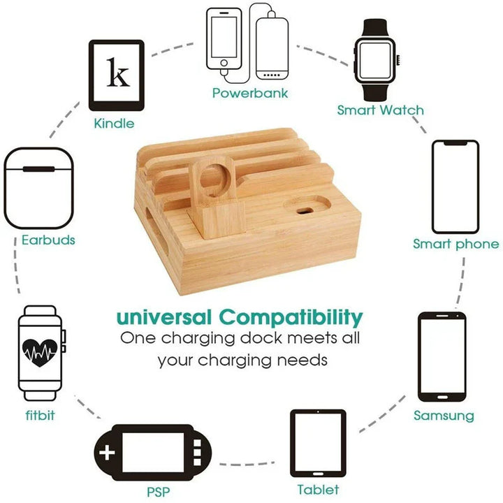 Lisslune | Tekavo Bamboo Charging Station – 5-Port USB Organiser with Cable Set
