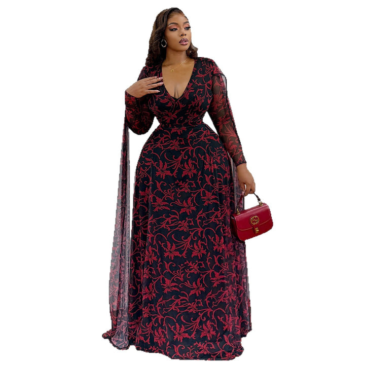 Women's maxi dress with floral transparent design and elegant sleeves Lisslune