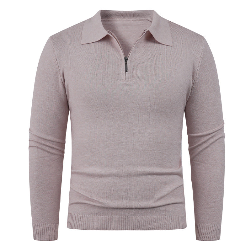 Men's knit sweater with half-open collar and fine ribbed texture Lisslune