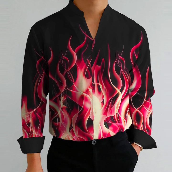 Men's long sleeve shirt with modern V-neck and textured stripe pattern Lisslune
