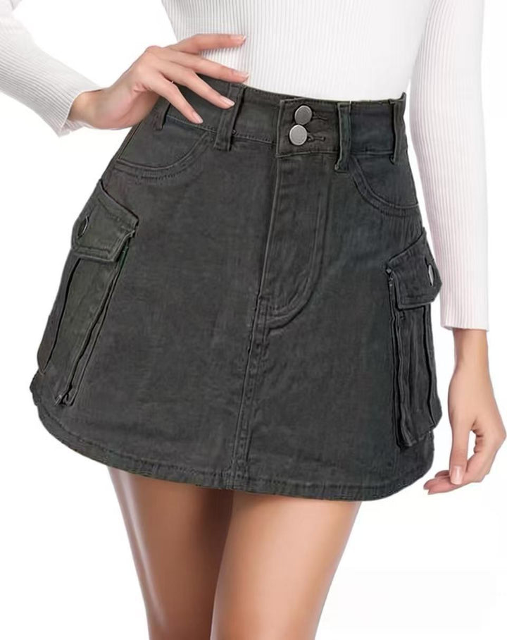 Women's denim mini skirt with patch pockets and modern details Lisslune