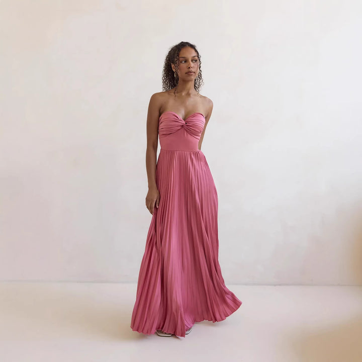 Women's Long-Sleeved Pleated Dress with Elegant Top and Flowing Skirt Lune London