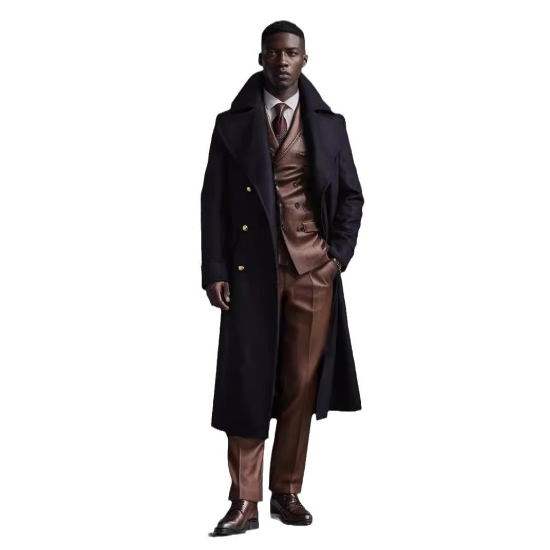 Men's elegant long coat with double-breasted button row and wide lapels Lisslune