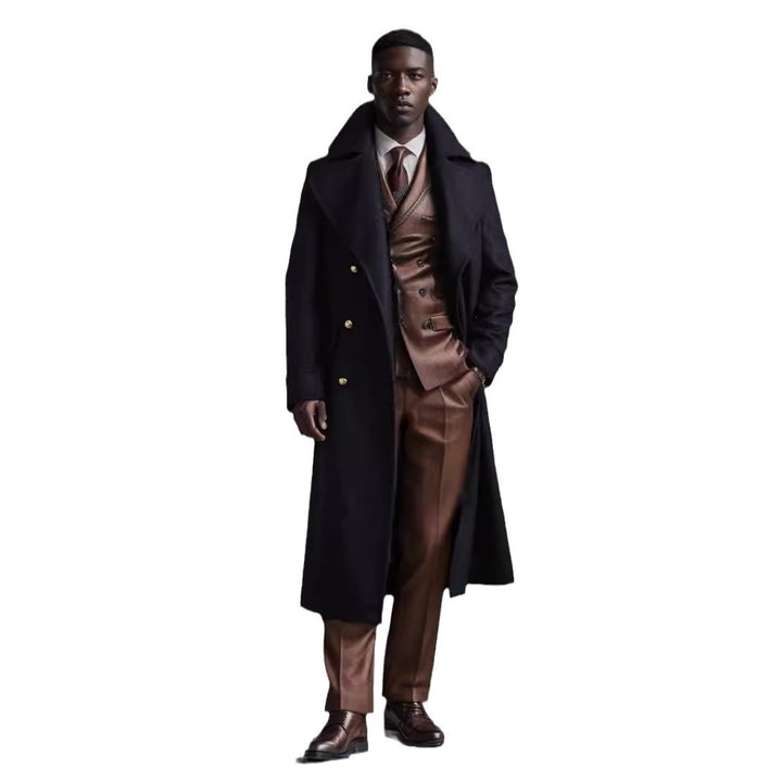 Men's elegant long coat with double-breasted button row and wide lapels Lisslune