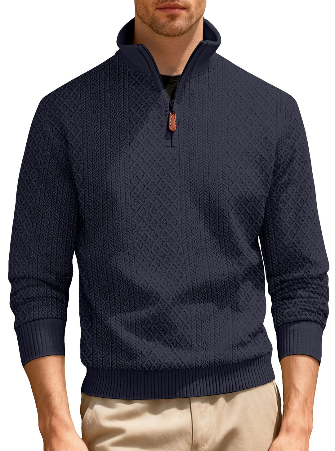 Men's casual stand-up collar sweater with textured knit quality Lisslune