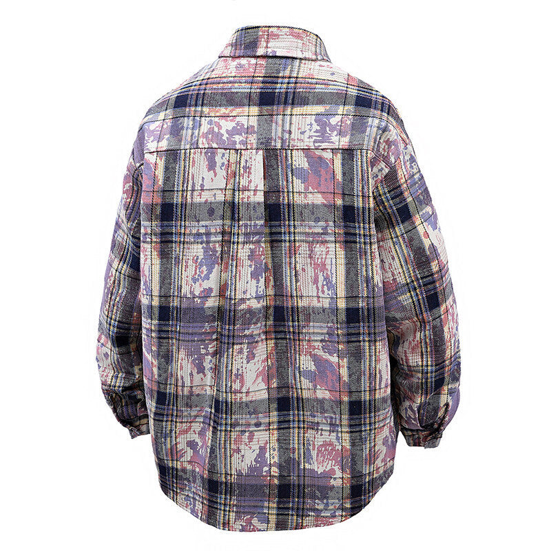 Men's oversized check shirt with creative color accents and practical chest pockets Lisslune