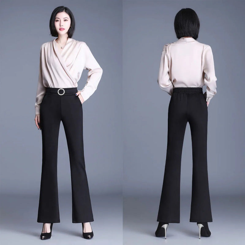 Women Elegant High-Waist Pants with Wide Leg and Decorative Belt Lisslune