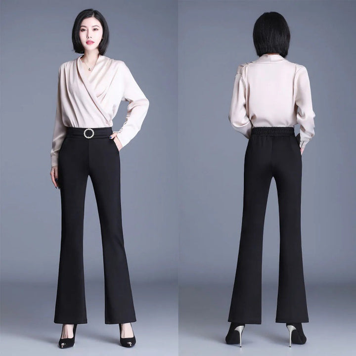 Women Elegant High-Waist Pants with Wide Leg and Decorative Belt Lisslune