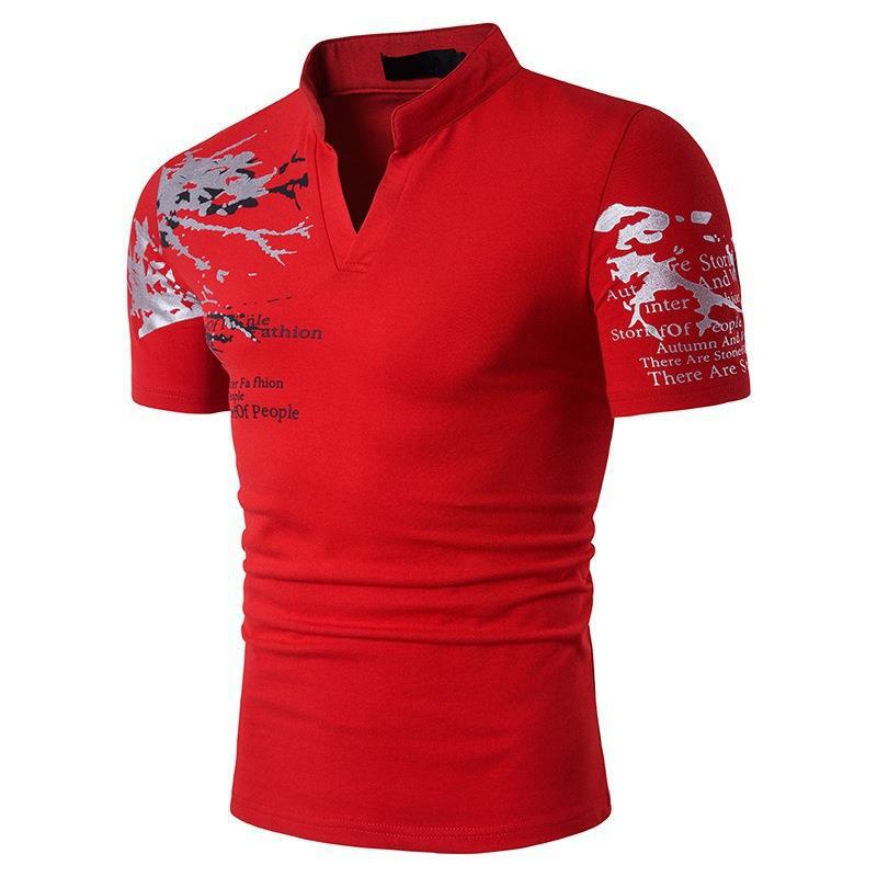 Men's short-sleeve shirt with a creative stand collar and graphic print Lisslune