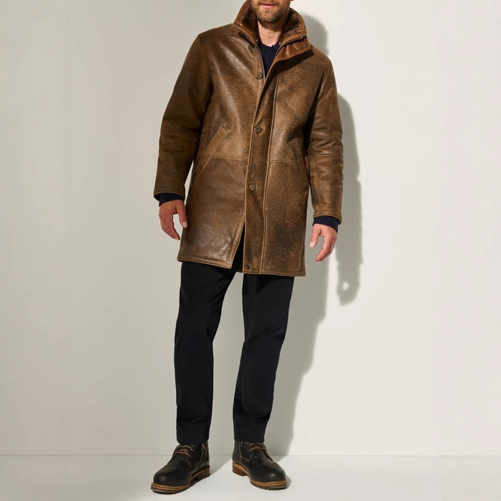 Men's elegant lamb leather jacket with padded collar and various pockets Lisslune