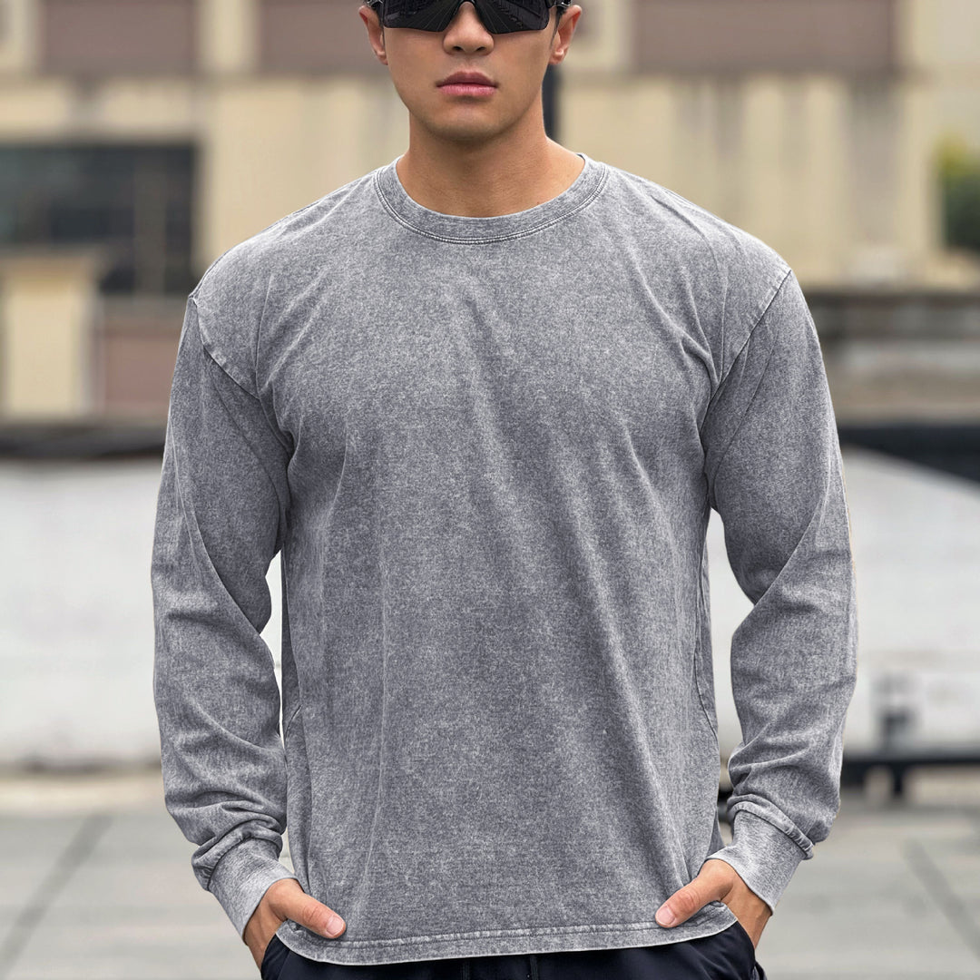 Men's long sleeve shirt made of soft cotton blend with trendy stone wash effect Lisslune