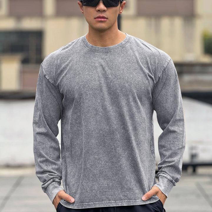 Men's long sleeve shirt made of soft cotton blend with trendy stone wash effect Lisslune