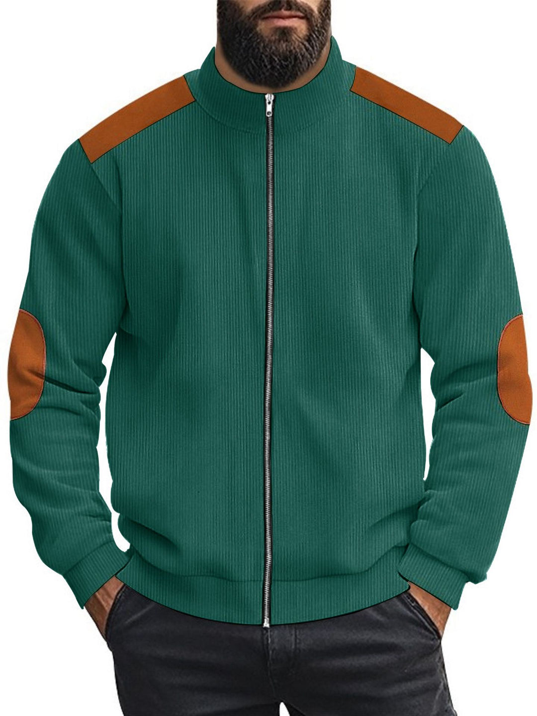 Men's cardigan with modern leather accents and high closed collar Lisslune