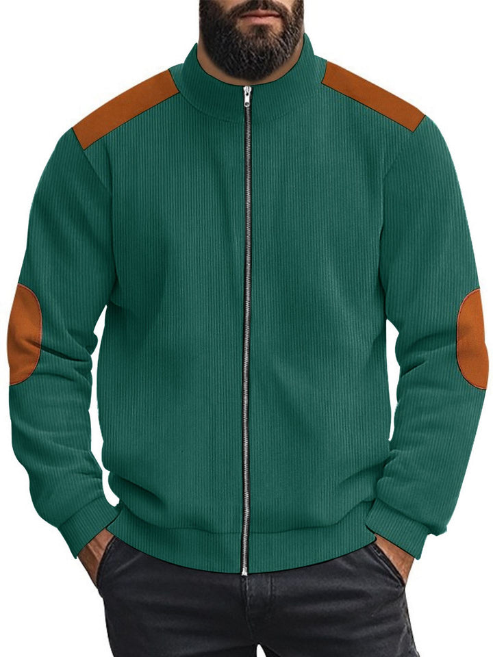 Men's cardigan with modern leather accents and high closed collar Lisslune