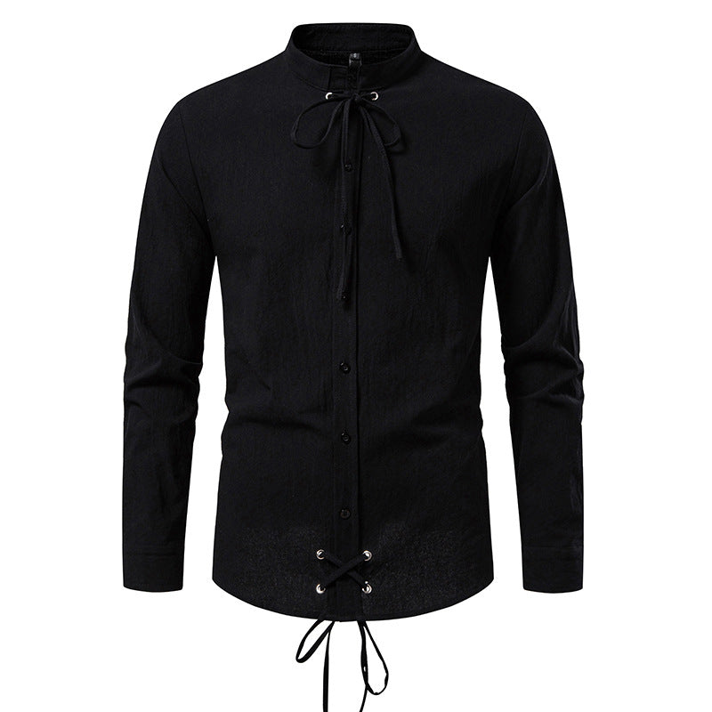 Men's Long Sleeve Shirt with Modern Drawstring Lisslune