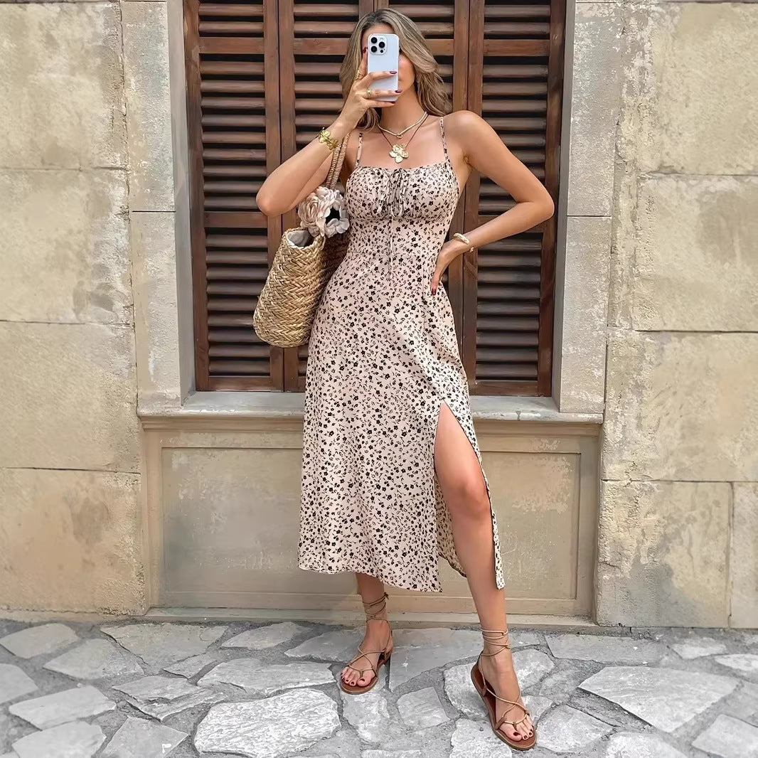 Women's summer maxi dress with adjustable spaghetti straps and side slit Lisslune