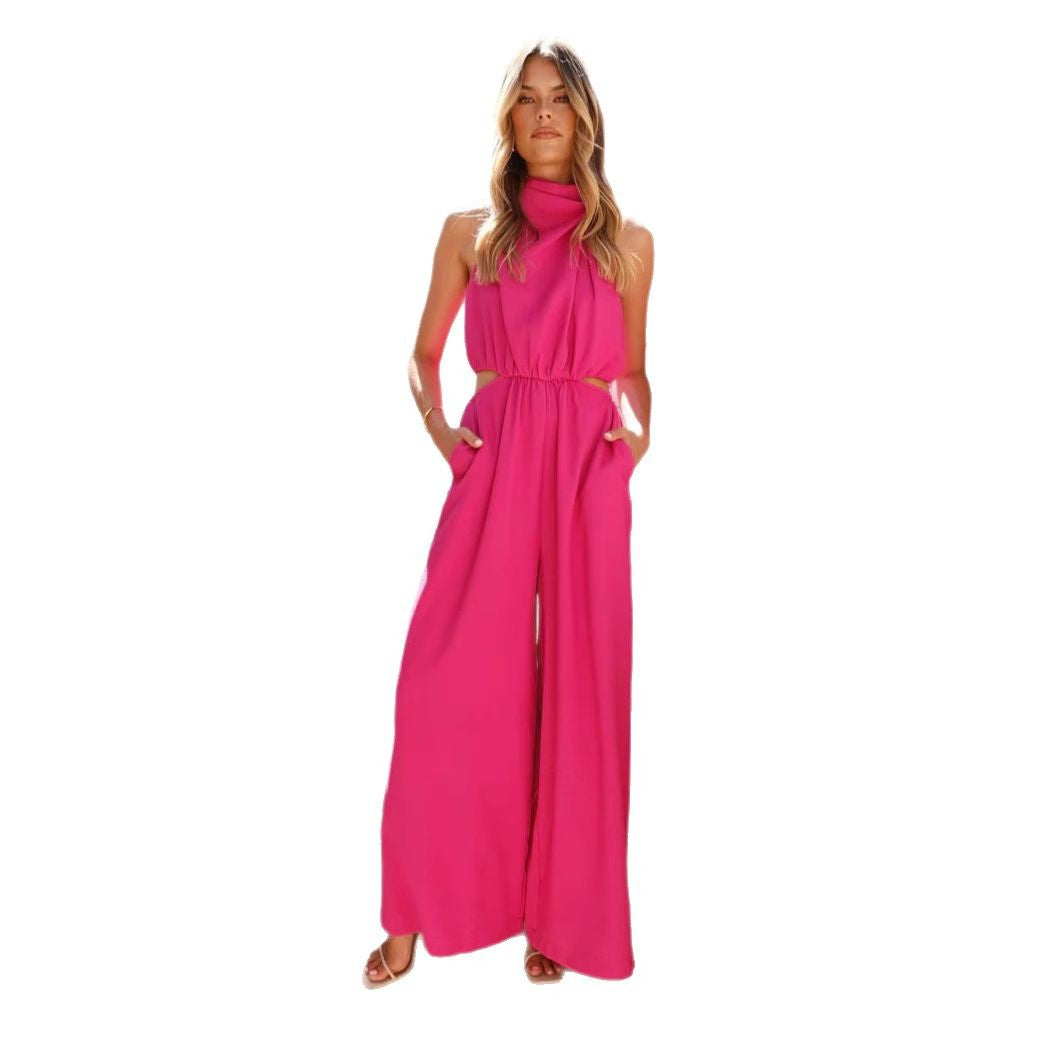 Women's jumpsuit with side cut-outs and comfortable wide-leg design