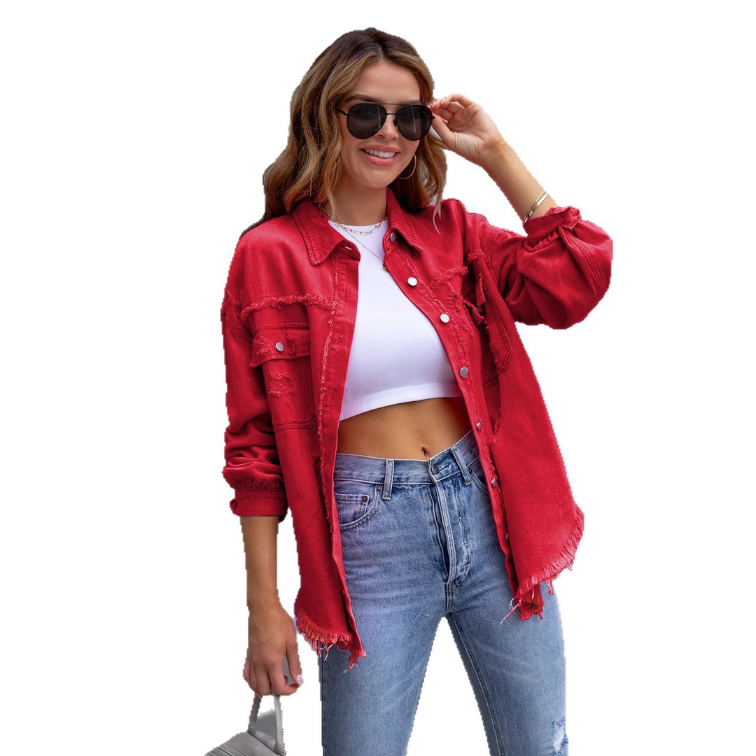 Women's denim jacket in a casual oversized cut with frayed details Lisslune