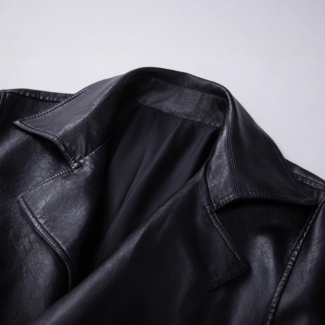 Men's stylish synthetic leather jacket with side zipper and stylish stand-up collar Lisslune