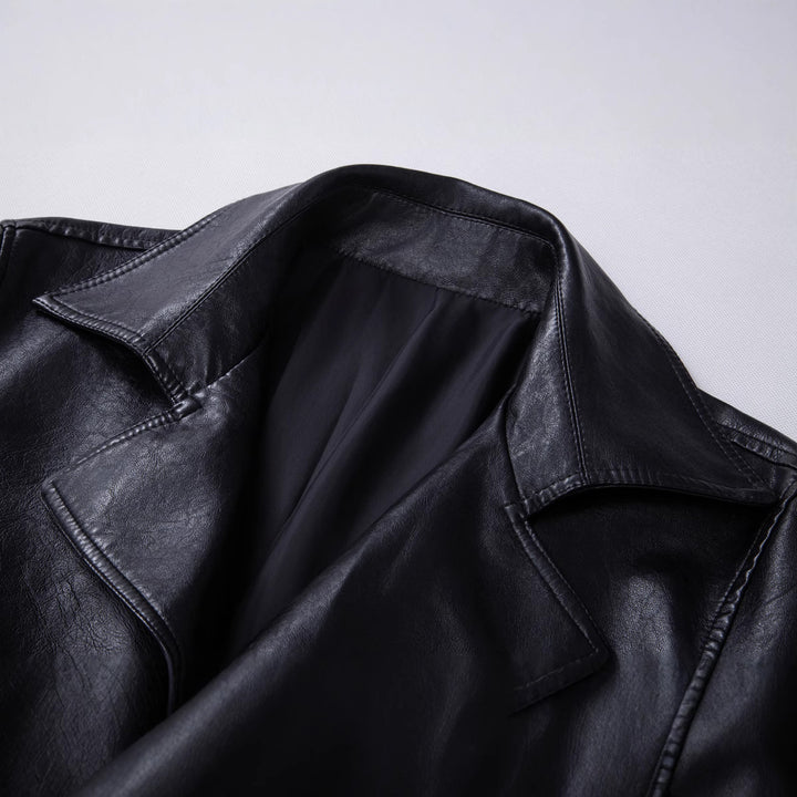 Men's stylish synthetic leather jacket with side zipper and stylish stand-up collar Lisslune