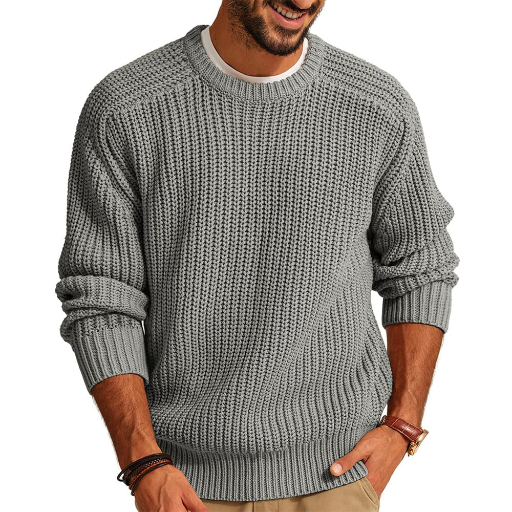 Men's chunky knit pullover with crew neckline and casual cut Lisslune