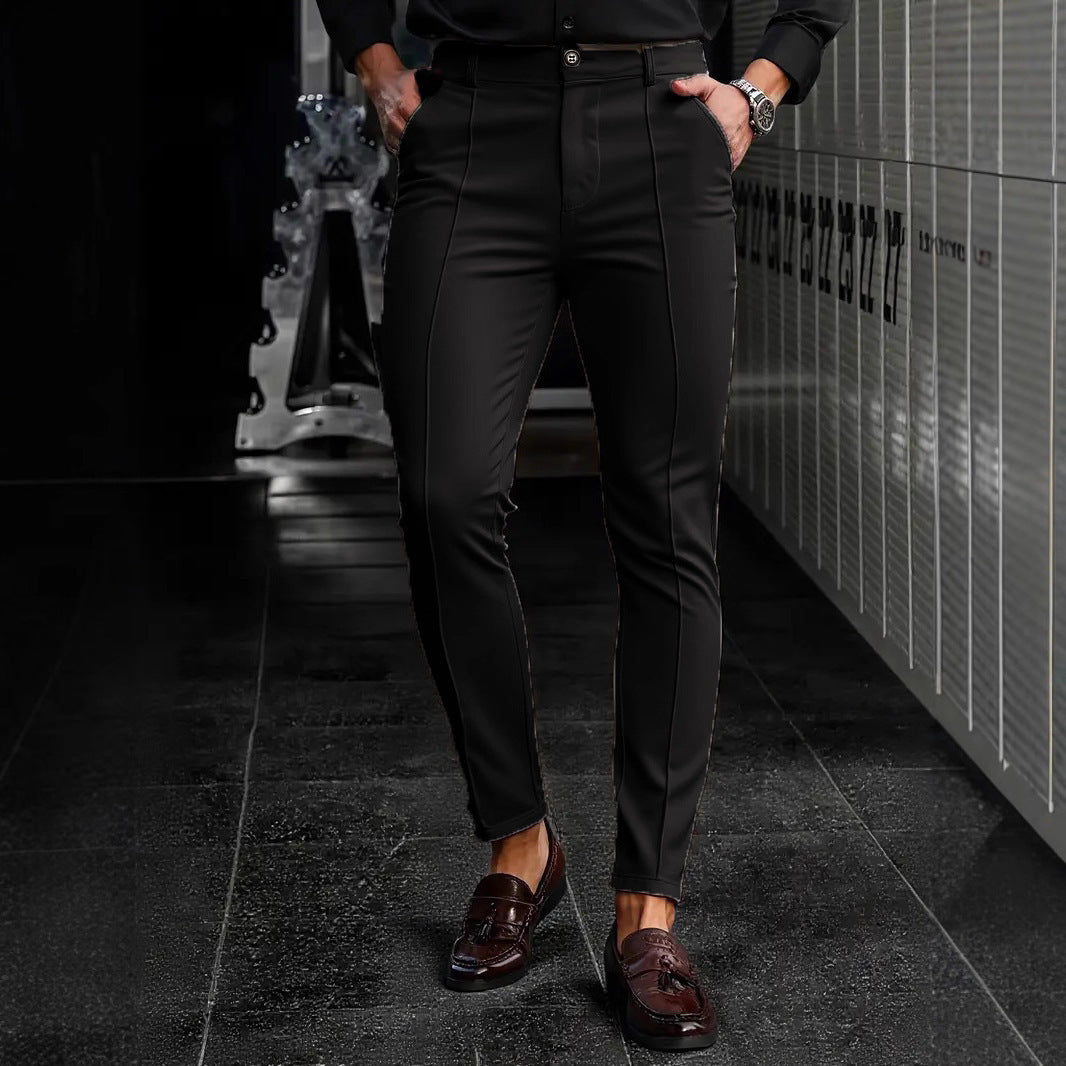 Men's Elegant Slim-Fit Suit Pants with Sporty Details Lisslune