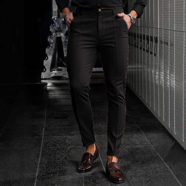 Men's Elegant Slim-Fit Suit Pants with Sporty Details Lisslune