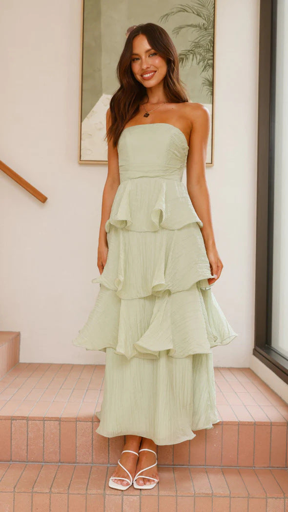 Women’s maxi dress with voluminous ruffles and off-the-shoulder design Lune London