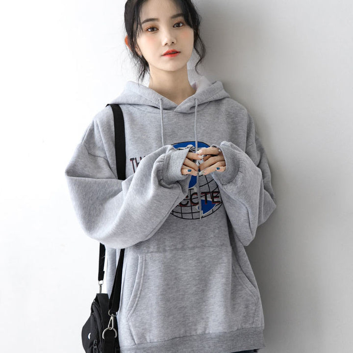 Women's Hoodie with Modern World Map Design Lisslune