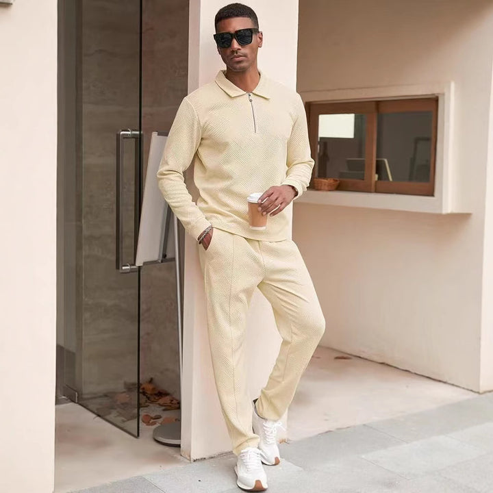 Men's leisure top and pants set with textured design Lisslune