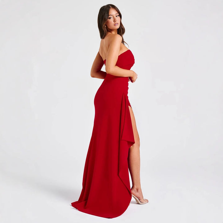 Damen Elegantes trägerloses Abendkleid mit asymmetrischem Schlitz Lisslune