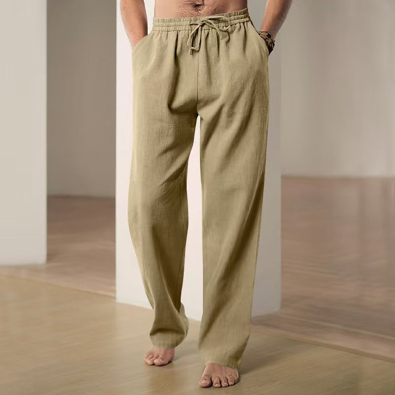 Men's Casual Linen Pants with Elastic Waistband and Side Pockets Lisslune