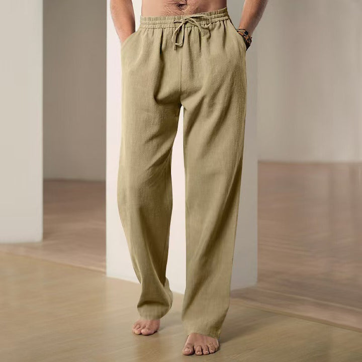 Men's Casual Linen Pants with Elastic Waistband and Side Pockets Lisslune