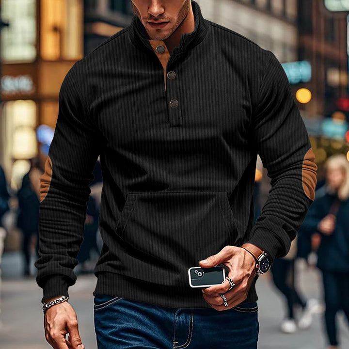 Men's casual pullover with stand collar and button placket Lisslune