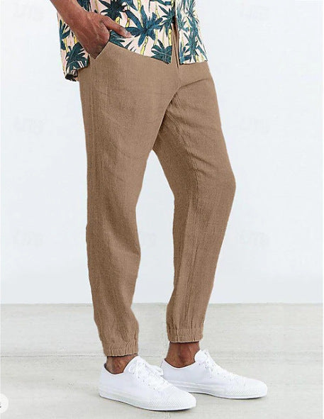 Men's Lightweight Summer Linen Pants with Elastic Waistband and Side Pockets Lisslune