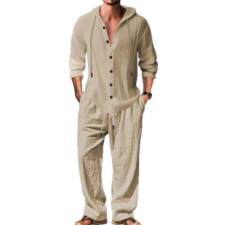 Men's casual knit suit with practical drawstring and modern collar Lisslune