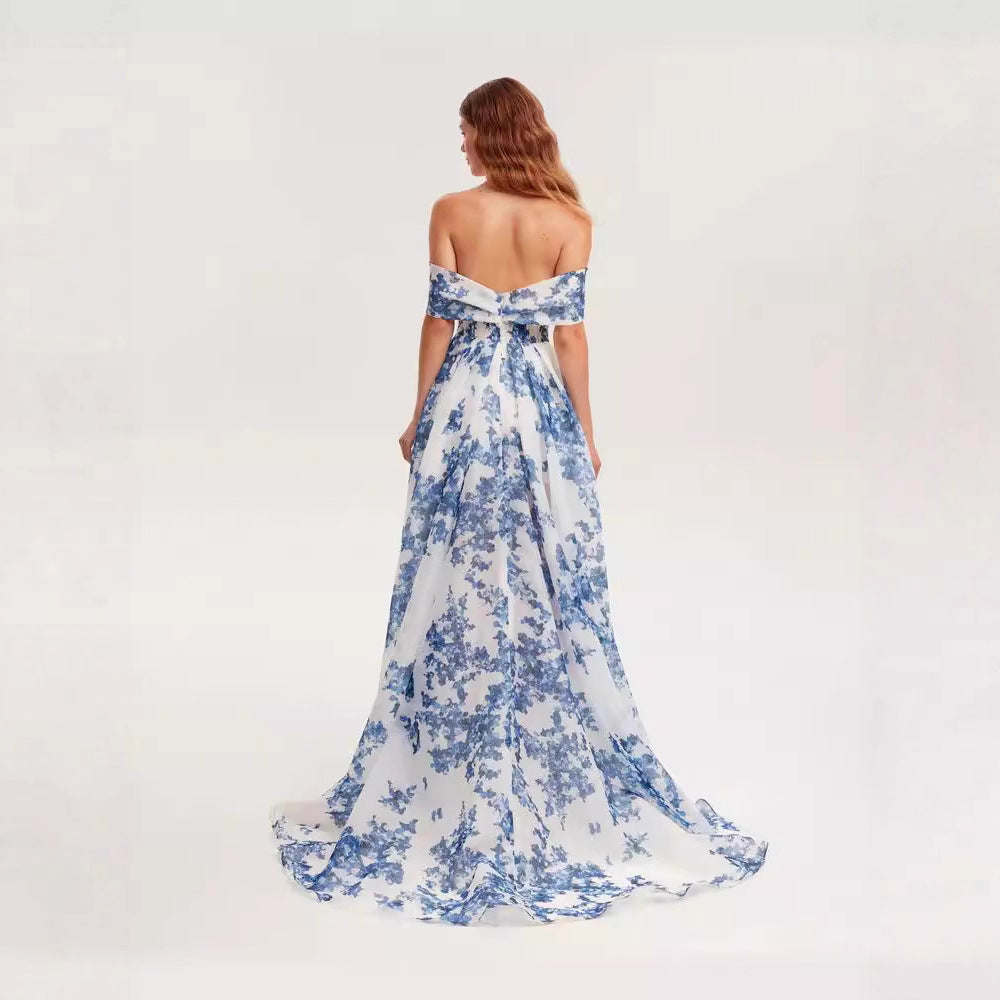Women's maxi dress made of chiffon with floral pattern Lisslune