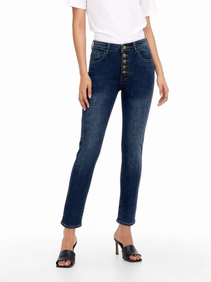 Damen Slim-Fit Jeans mit eleganter Knopfleiste und hohem Bund Lisslune